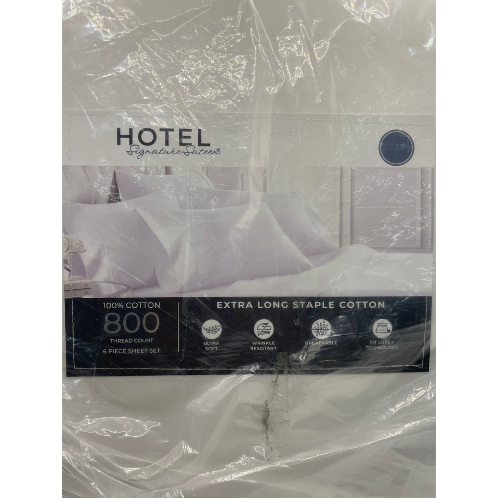 Hotel Signature Sateen 6 Piece Sheet Set Queen White NEW 800 Thread Count Cotton